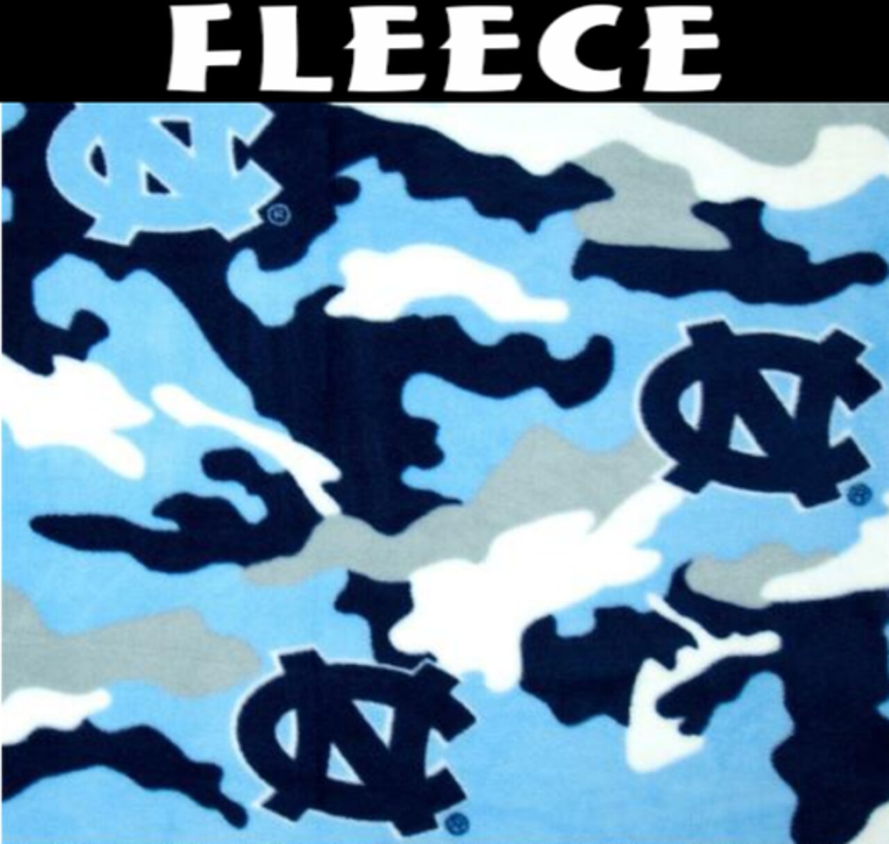 Licensed NCAA North Carolina Camo Fleece NC-820 Fabric by the Yard